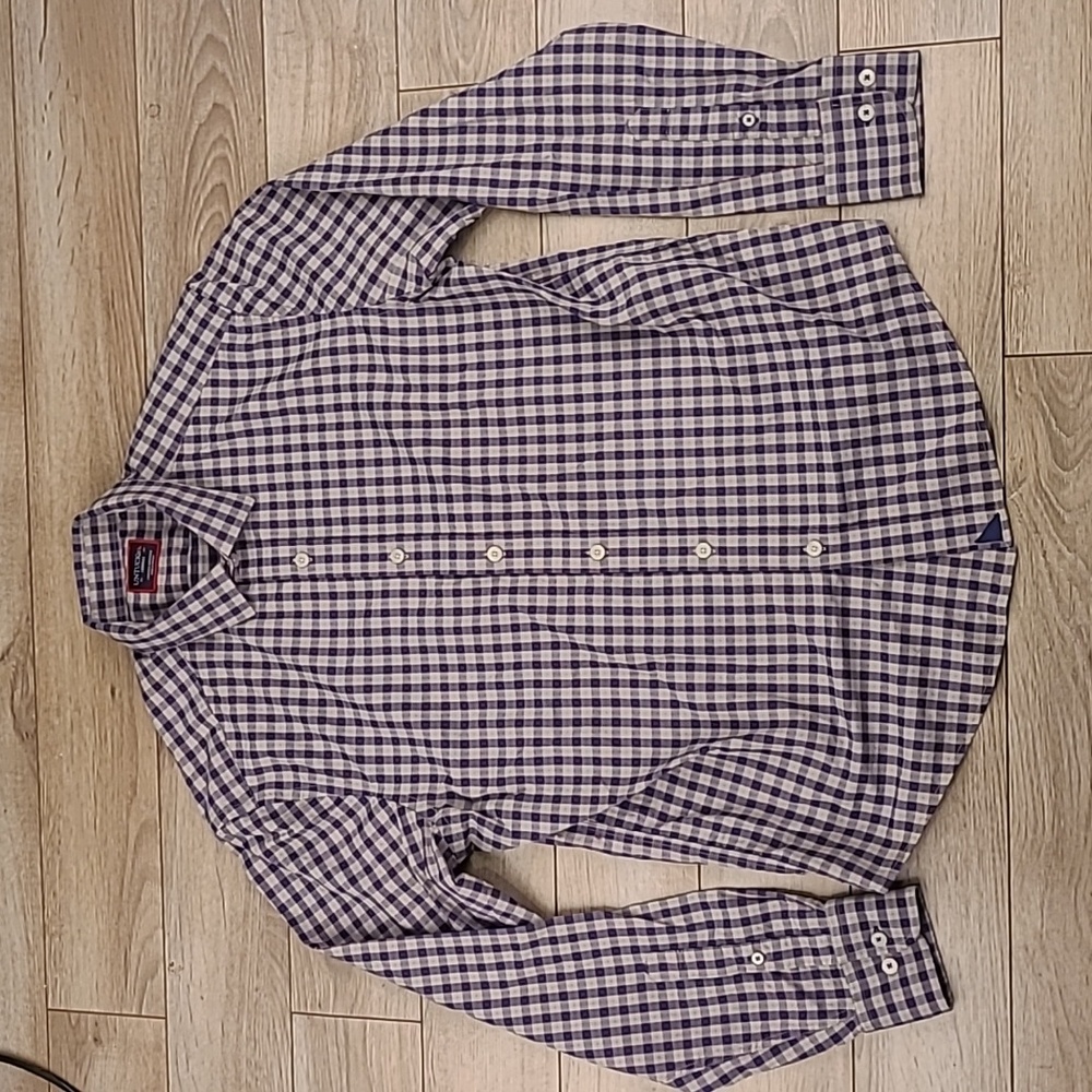 UNTUCKIT Purple Grey Red Plaid Blend Medium Mens Casual Long Sleeve Shirt‎